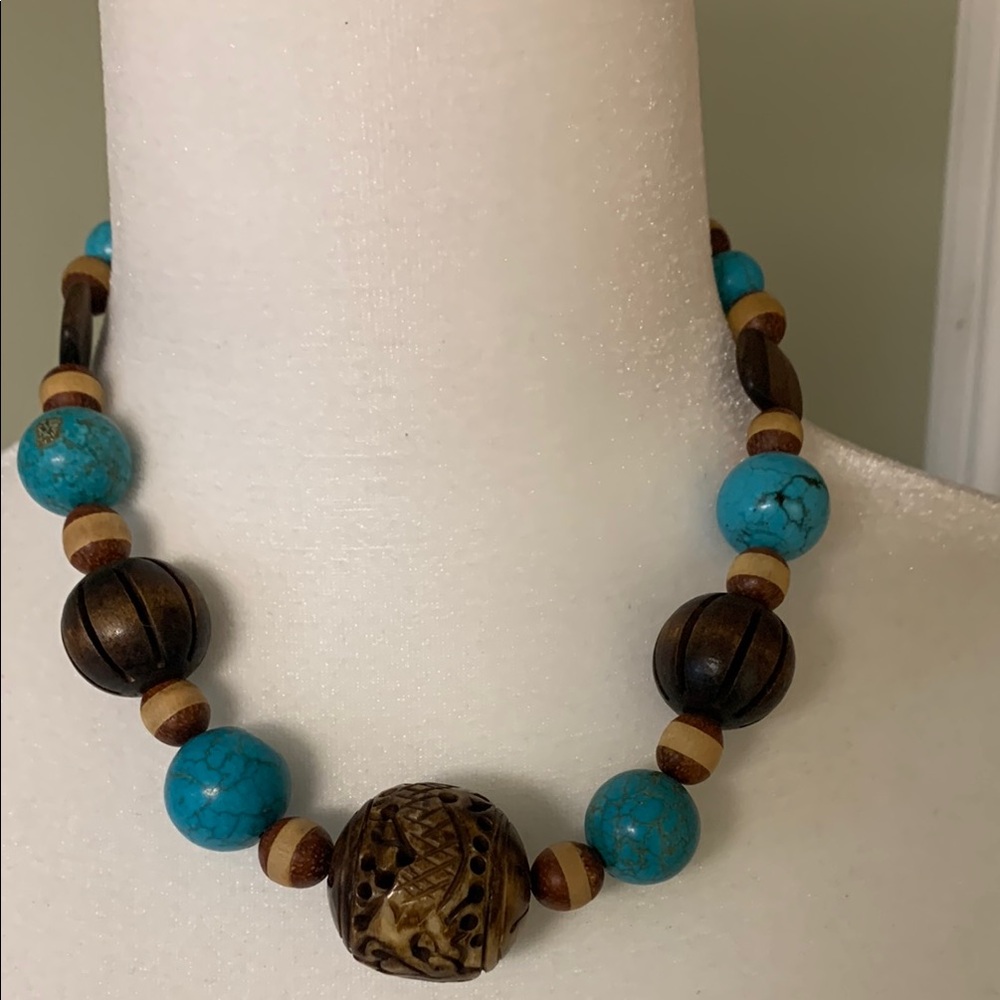 Turquoise and Brown Beaded Necklace
